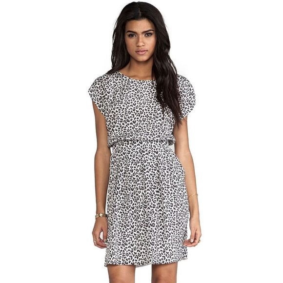 Rebecca Taylor Short Sleeve Midi Dark Leopard Silk Ruffle Dress Silk Size 4 - Picture 1 of 15